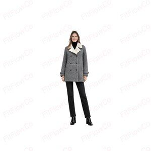 Zara Gray Wool Blend Coat Fully Sherpa Lined Double Breasted Size S